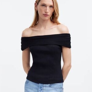 Madewell Ribbed Off-the-Shoulder Top Black Medium stretch
